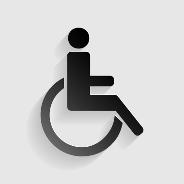 Devre dışı işareti çizimi. Gri arka planda gölgesi olan siyah kağıt.