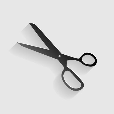 Makas işareti illüstrasyon. Gri arka planda gölgesi olan siyah kağıt.