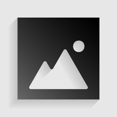 Resim işareti illüstrasyon. Gri arka planda gölgesi olan siyah kağıt.