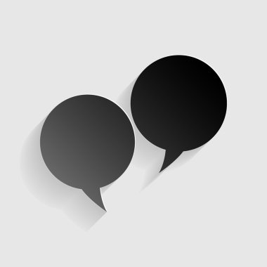 Konuşma balonu işareti. Gri arka planda gölgesi olan siyah kağıt.