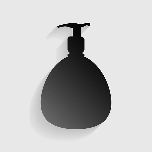 Gél, hab vagy folyékony szappan. Adagoló szivattyú műanyag palack sziluettje. Fekete papír árnyékkal, szürke háttérrel. — Stock Vector