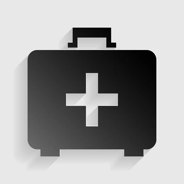 Signe médical de la boîte de premiers soins. Papier noir avec ombre sur fond gris . — Image vectorielle