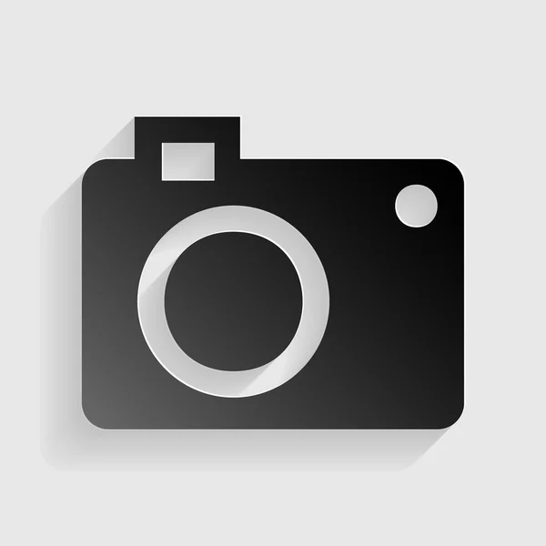 Sinal de câmara digital. Papel preto com sombra sobre fundo cinza . —  Vetores de Stock
