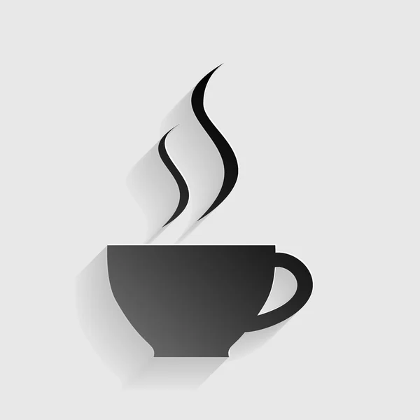 Чашка кофе знак. Черная бумага с тенью на сером фоне . — стоковый вектор