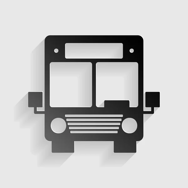 Illustrazione del segno dell'autobus. Carta nera con ombra su sfondo grigio . — Vettoriale Stock