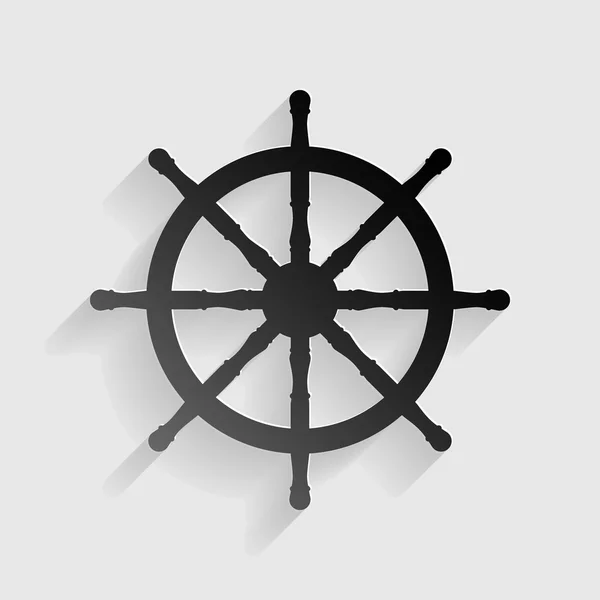 Ship wheel sign. Black paper with shadow on gray background. — Stock Vector