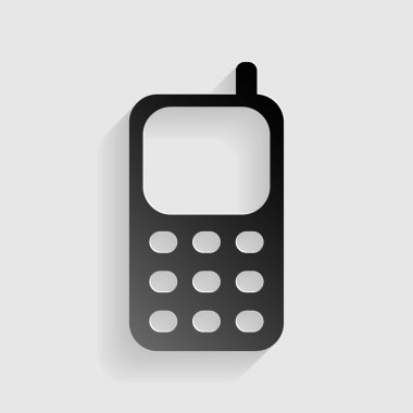 Cep telefonu işareti. Gölgeli gri arka plan üzerinde siyah kağıt.
