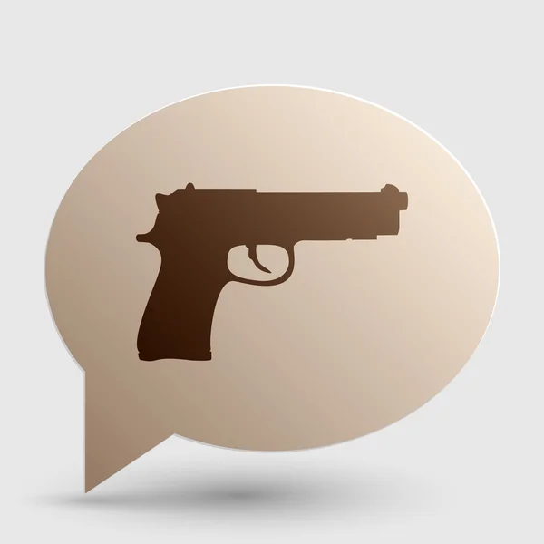 Signo de pistola ilustración. Icono de gradiente marrón en burbuja con sombra . — Vector de stock