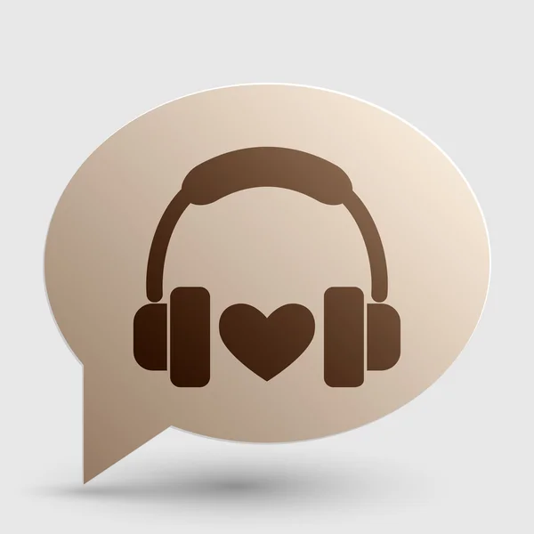 Auriculares con corazón. Icono de gradiente marrón en burbuja con sombra . — Vector de stock