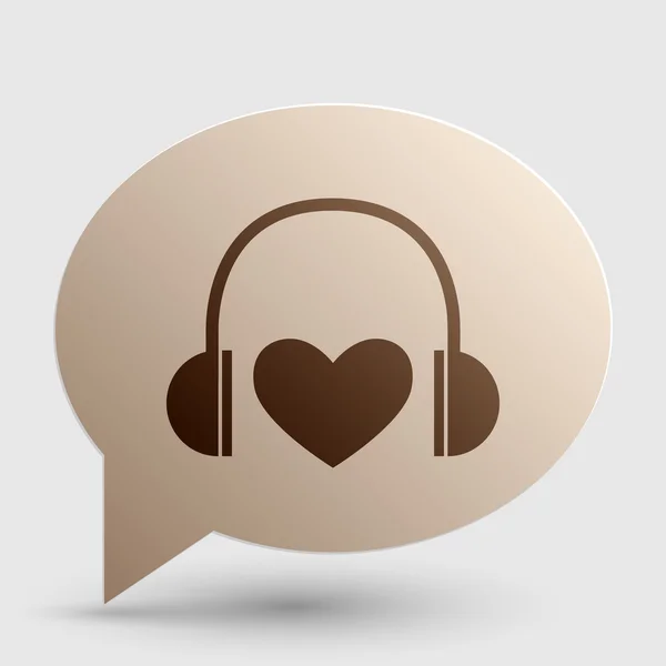 Écouteurs avec cœur. Icône de dégradé marron sur bulle avec ombre . — Image vectorielle