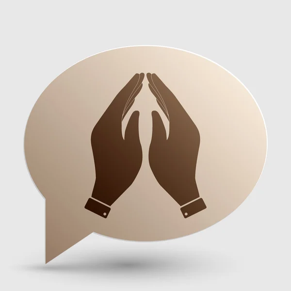 Hand icon illustration. Prayer symbol. Brown gradient icon on bubble with shadow. — Stock Vector