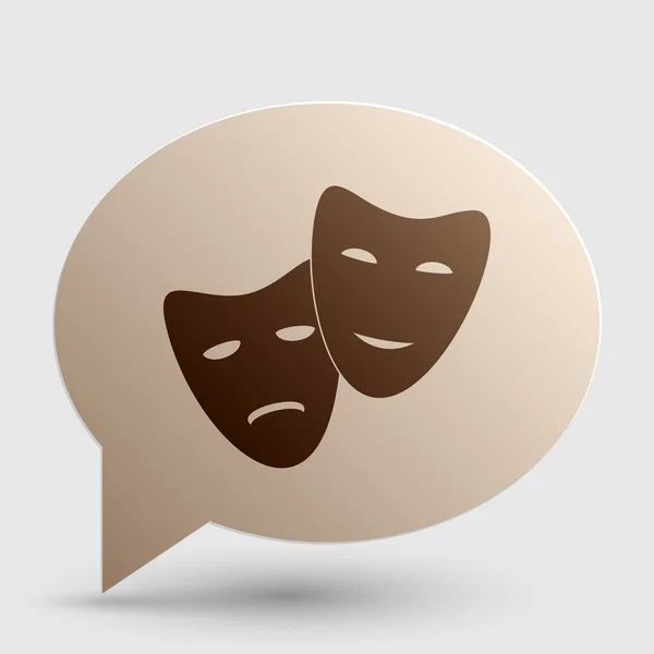 Icône de théâtre avec des masques heureux et tristes. Icône de dégradé marron sur bulle avec ombre . — Image vectorielle