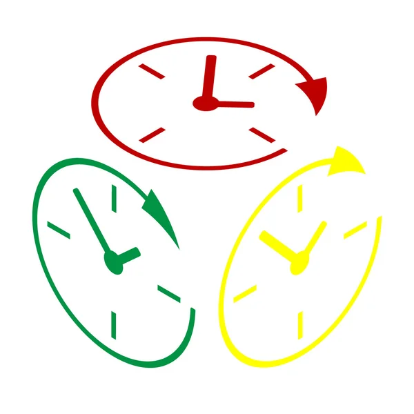 Service en ondersteuning voor klanten de klok rond en 24 uur. Isometrische stijl van rode, groene en gele pictogram. — Stockvector