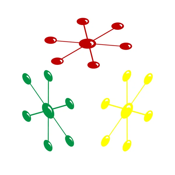 Ilustración de signos moleculares. Estilo isométrico de icono rojo, verde y amarillo . — Vector de stock