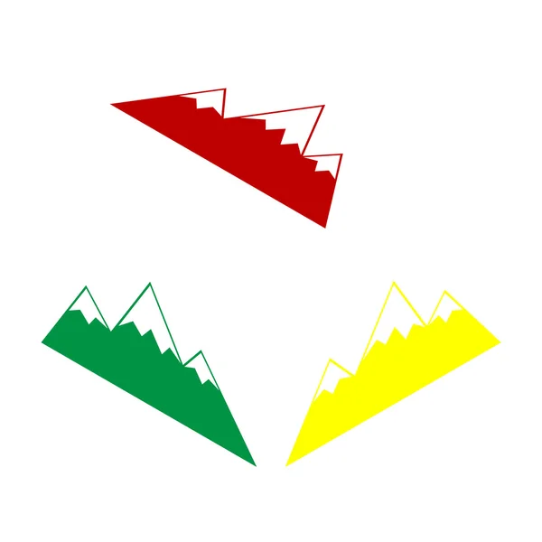 Signo de montaña ilustración. Estilo isométrico de icono rojo, verde y amarillo . — Vector de stock