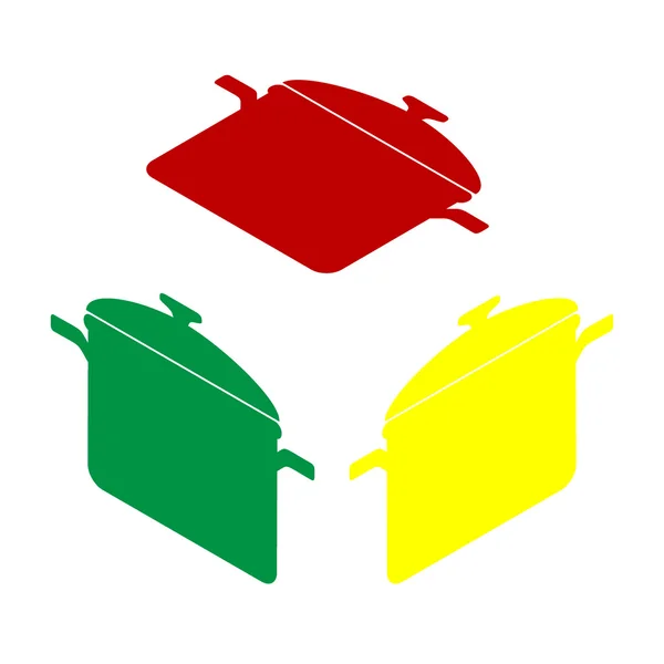 Placa de frigideira. Estilo isométrico do ícone vermelho, verde e amarelo . — Vetor de Stock
