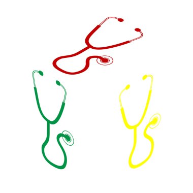 Stetoskop işareti illüstrasyon. Kırmızı, yeşil ve sarı simge izometrik tarzı.