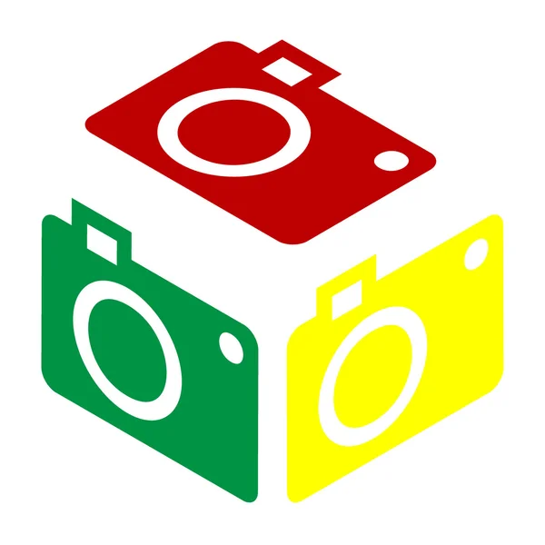 Знак цифровой камеры. Изометрический стиль иконки: красный, зеленый и желтый . — стоковый вектор