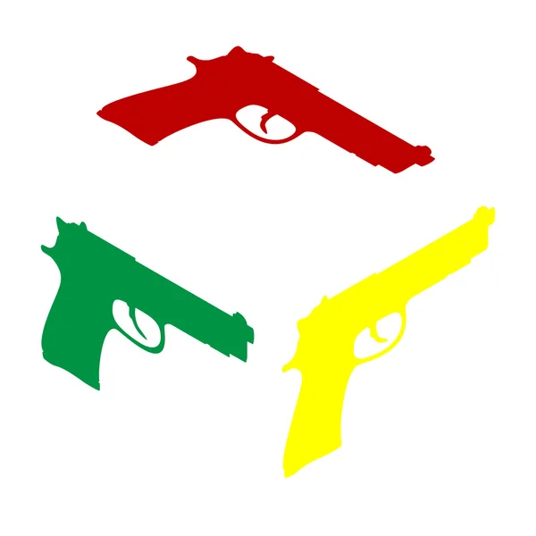 Signo de pistola ilustración. Estilo isométrico de icono rojo, verde y amarillo . — Archivo Imágenes Vectoriales