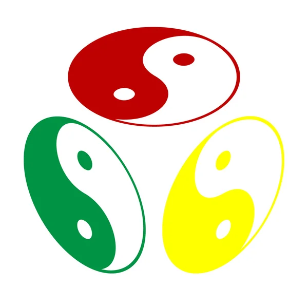 Инь Янь символ гармонии и равновесия. Изометрический стиль иконки: красный, зеленый и желтый . — стоковый вектор
