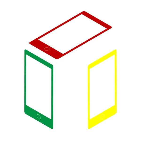 Aparato moderno de estilo abstracto con pantalla en blanco. Plantilla para cualquier contenido. Estilo isométrico de icono rojo, verde y amarillo . — Vector de stock