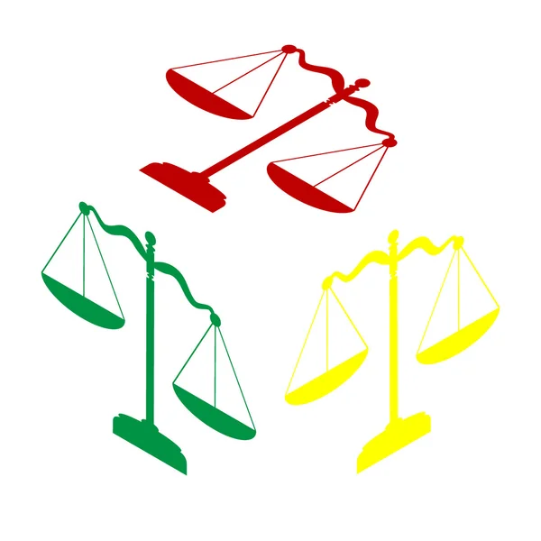 Zeichen der Gerechtigkeit. isometrischer Stil mit rotem, grünem und gelbem Symbol. — Stockvektor