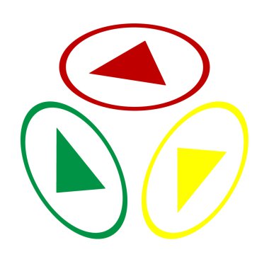 İşareti illüstrasyon oynamak. Kırmızı, yeşil ve sarı simge izometrik tarzı.