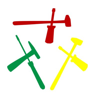 Araçlar illüstrasyon işareti. Kırmızı, yeşil ve sarı simge izometrik tarzı.