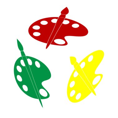 Palet ve fırça oturum açın. Kırmızı, yeşil ve sarı simge izometrik tarzı.