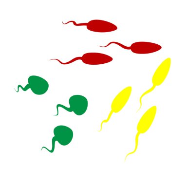 Spermlerinin illüstrasyon işareti. Kırmızı, yeşil ve sarı simge izometrik tarzı.