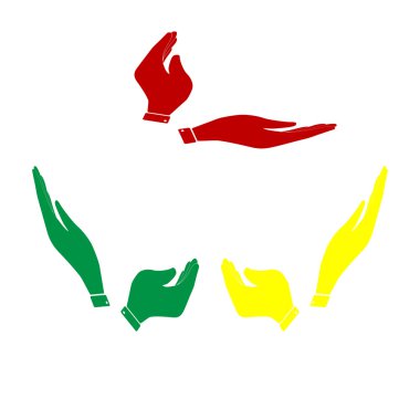 El simge tasarlamak. Dua sembolü. Kırmızı, yeşil ve sarı simge izometrik tarzı.