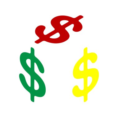 Dolar illüstrasyon işareti. YTL para birimi simgesi. Para etiket. Kırmızı, yeşil ve sarı simge izometrik tarzı.