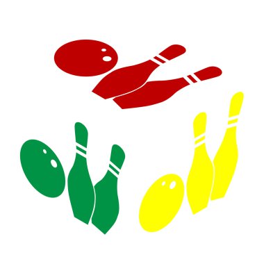 Bowling işareti illüstrasyon. Kırmızı, yeşil ve sarı simge izometrik tarzı.