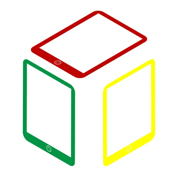 Signo de tableta. Estilo isométrico de icono rojo, verde y amarillo . — Vector de stock
