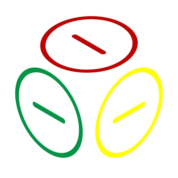 負の記号の図。マイナス記号。赤、緑、黄色のアイコンのアイソメ図スタイル. — ストックベクタ