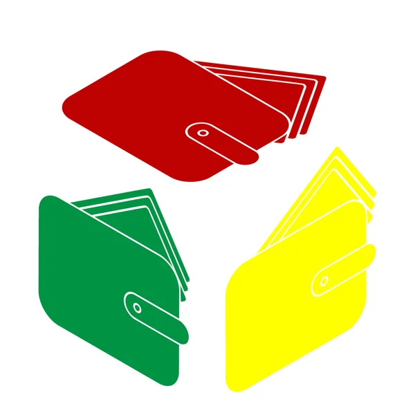 Ilustración de signos de billetera. Estilo isométrico de icono rojo, verde y amarillo . — Vector de stock