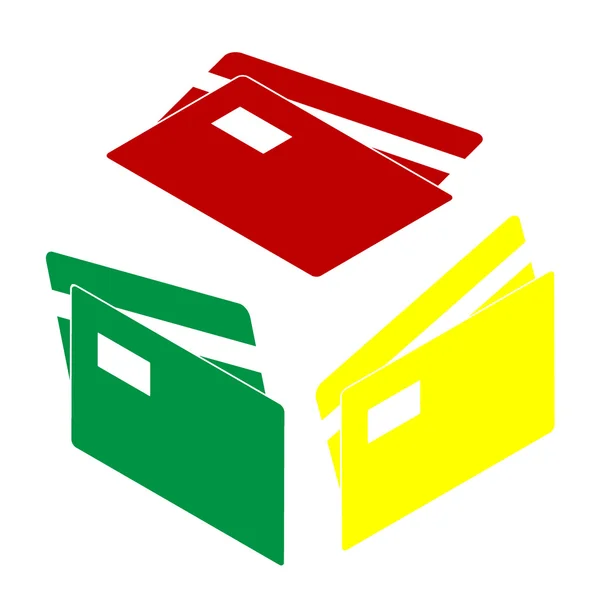 Hitelkártya-jel. Izometrikus stílusú vörös, zöld és sárga ikon. — Stock Vector