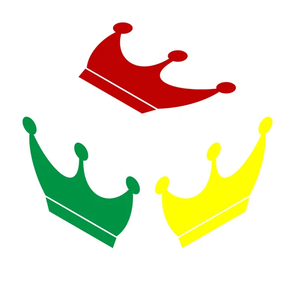 Roi signe de la couronne. Style isométrique d'icône rouge, verte et jaune . — Image vectorielle