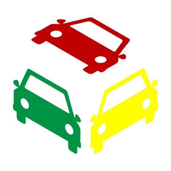 Bil tecken illustration. Isometrisk stil av röda, gröna och gula ikonen. — Stock vektor