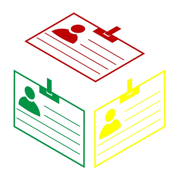 Cartão de identificação. Estilo isométrico do ícone vermelho, verde e amarelo . —  Vetores de Stock