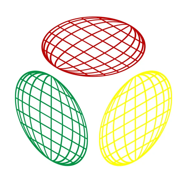 Señal de globo terrestre. Estilo isométrico de icono rojo, verde y amarillo . — Archivo Imágenes Vectoriales