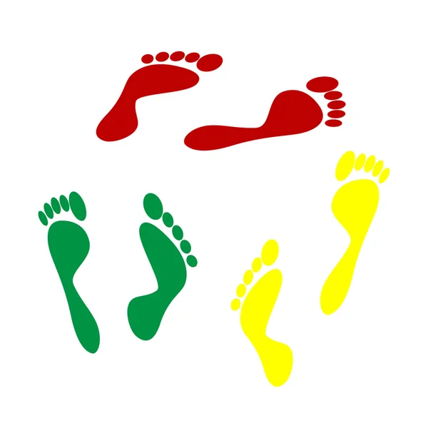 Empreintes de pied signe. Style isométrique d'icône rouge, verte et jaune . — Image vectorielle