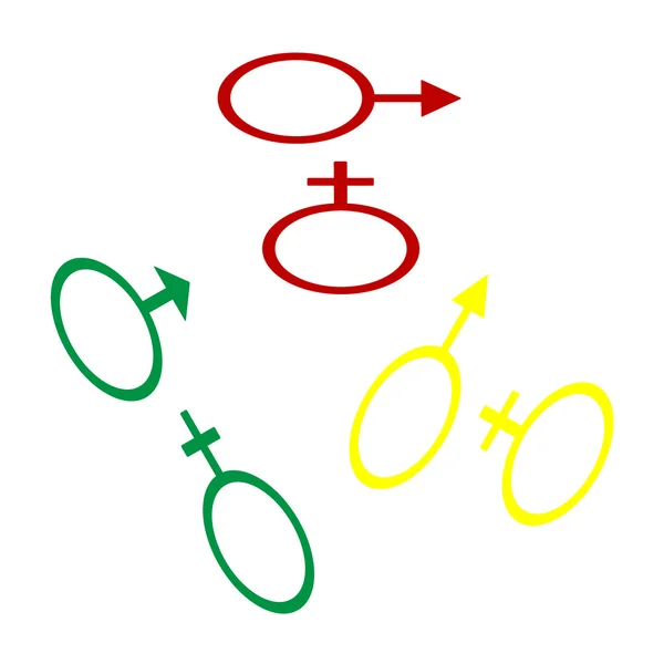 Segno simbolo sessuale. Stile isometrico di icona rossa, verde e gialla . — Vettoriale Stock