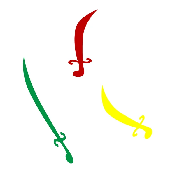 칼 기호 그림입니다. 빨강, 녹색 및 노란 아이콘의 아이소메트릭 스타일. — 스톡 벡터