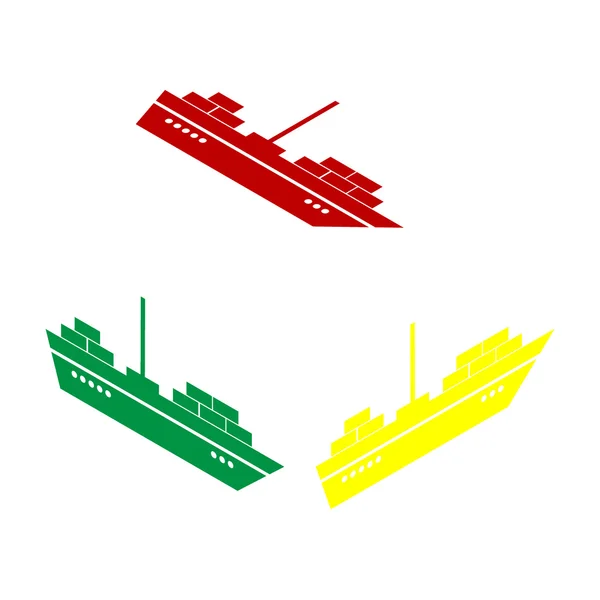Иллюстрация знака корабля. Изометрический стиль иконки: красный, зеленый и желтый . — стоковый вектор
