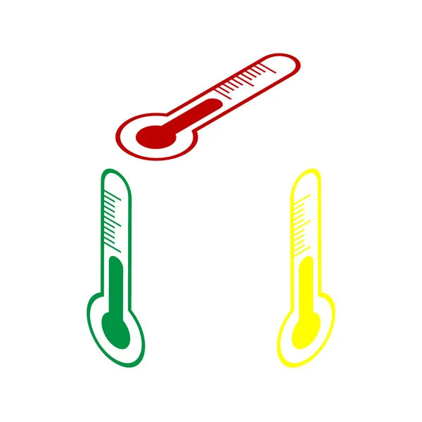 Wetterdiagnose-Technologie Thermometer-Zeichen. isometrischer Stil mit rotem, grünem und gelbem Symbol. — Stockvektor