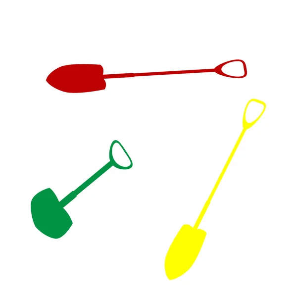 Shovel to work in the garden. Isometric style of red, green and yellow icon. — Stock Vector