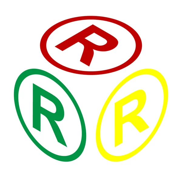 Registrované obchodní známky. Izometrický styl červené, zelené a žluté ikony. — Stockový vektor
