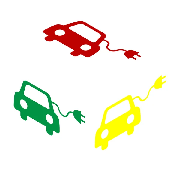 Signo de coche eléctrico ecológico. Estilo isométrico de icono rojo, verde y amarillo . — Vector de stock