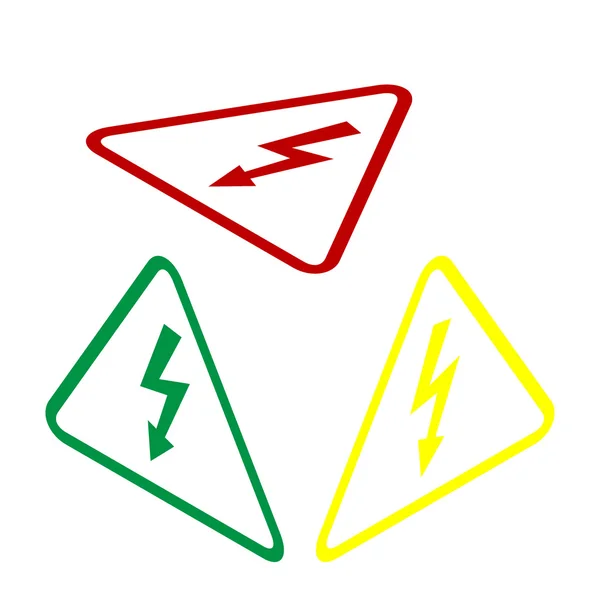 Wysokie napięcie niebezpieczeństwo znak. Izometryczny styl ikony czerwony, zielony i żółty. — Wektor stockowy